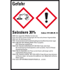 GHS-Etikett Salzsäure 30%, GefStoffV/GHS/CLP, Folie, 74x52mm, 10/Bogen
