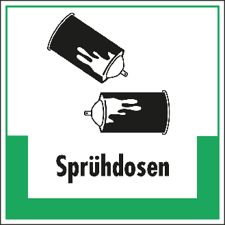 Abfallkennzeichen Sprühdosen, mit Symbol und Text, Kunststoff, 200x200mm-Beschreibung lesen