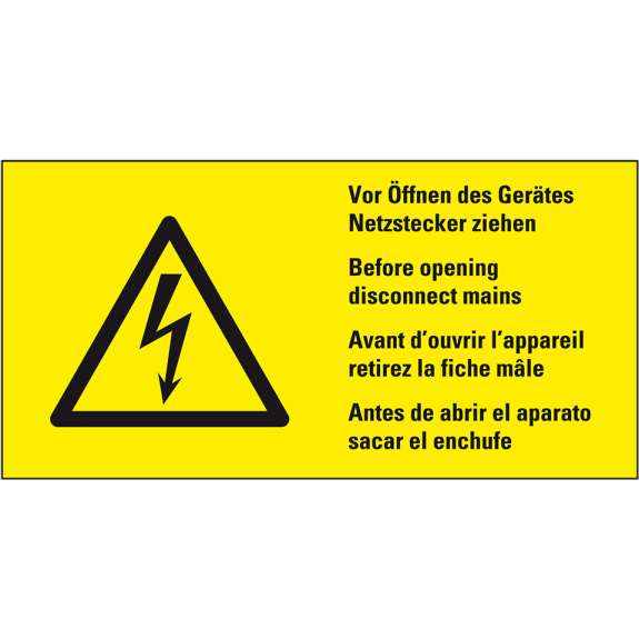 Warn-Kombischild Vor Öffnen d.Gerätes Netzstecker ziehen, praxisbewährt, Folie, 100x50mm-Lire la description