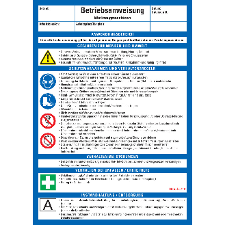 Maschinenbetriebsanweisung Werkzeugmaschinen, Kunststoff, 210x297mm, ASR A1.3, DIN EN ISO 7010-Beschreibung lesen