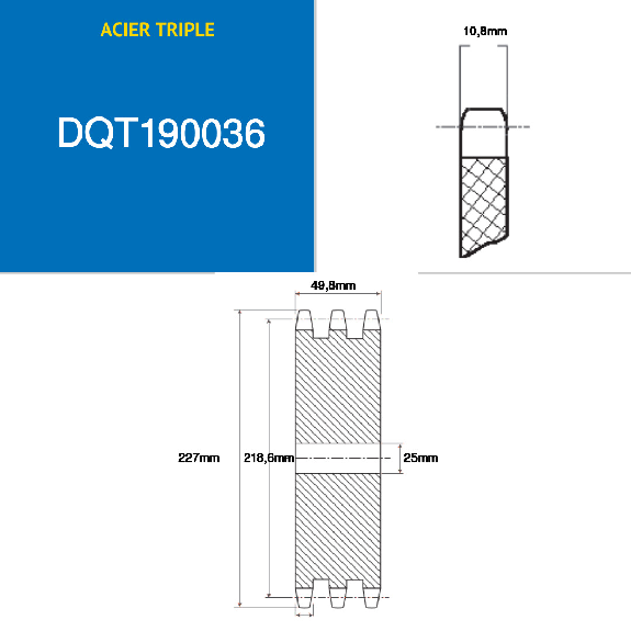 CMW - Disque pré alésé - Acier - Triple denture - 12B3 - 36 dents - Pas de 19,05 mm avec alésage de 25 mm-Lire la description