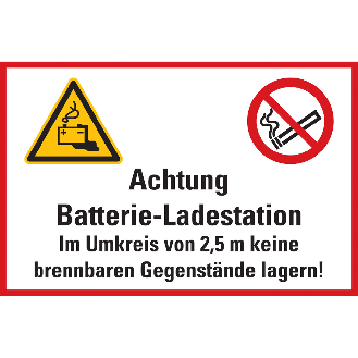 Hinweisschild Batterieladestation im Umkreis..., Kunststoff, 400x300mm-Beschreibung lesen
