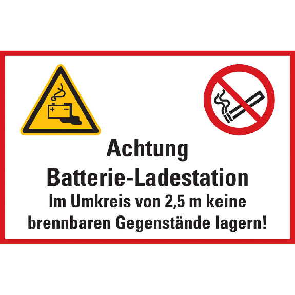 Hinweisschild Batterieladestation im Umkreis..., Kunststoff, 400x300mm-Beschreibung lesen