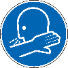 Gebotsschild In Armbeuge niesen/husten, praxisbewährt, Folie, selbstklebend, Ø 100mm