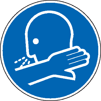 Gebotsschild In Armbeuge niesen/husten, praxisbewährt, Folie, selbstklebend, Ø 100mm-Beschreibung lesen
