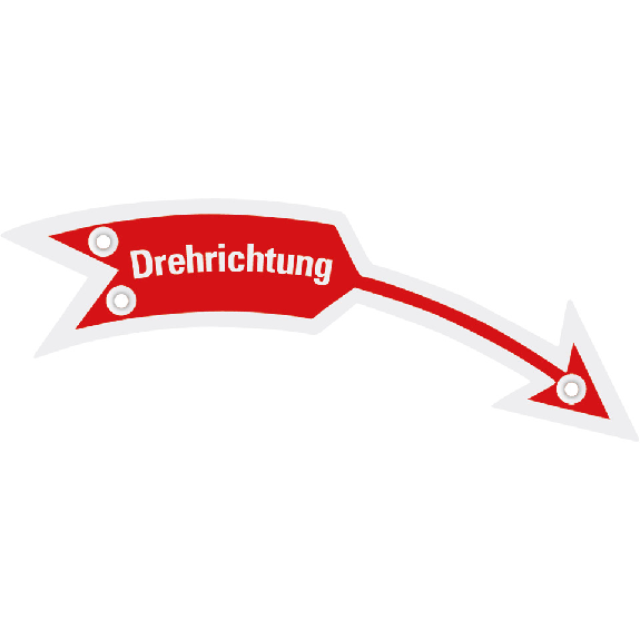 Drehrichtungspfeil rechts mit Text, rot, Aluminium eloxiert, 105x21mm Drehrichtungspfeil rechts mit Text, rot, Aluminium eloxiert, 105x21mm-Beschreibung lesen