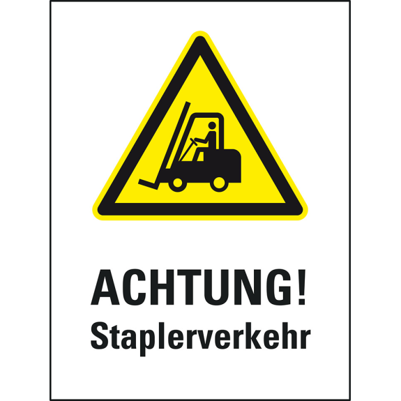 Aufkleber für Warnaufsteller Achtung! Staplerverkehr, ISO, Folie, 200x150mm-Beschreibung lesen