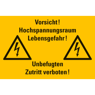 Warnschild Vorsicht! Hochspannungsraum Lebensgefahr..., Aluminium, 200x300mm-Beschreibung lesen