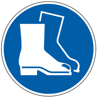 Gebotsschild Fußschutz benutzen, ASR/ISO, Folie, selbstkl., Ø 200mm-Beschreibung lesen