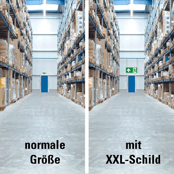 XXL-Rettungszeichen Rettungsweg geradeaus, Aluminium-Verbund, 1200x600mm, ASR A1.3, DIN EN ISO 7010 E001 XXL-Rettungszeichen Rettungsweg geradeaus, Aluminium-Verbund, 1200x600mm, ASR A1.3, DIN EN ISO 7010 E001-Beschreibung lesen
