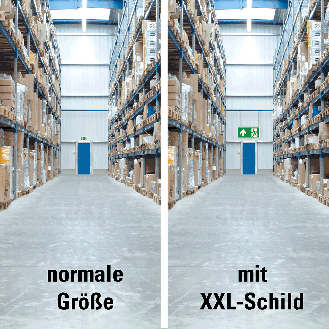 XXL-Rettungszeichen Rettungsweg geradeaus, Aluminium-Verbund, 1200x600mm, ASR A1.3, DIN EN ISO 7010 E001-Beschreibung lesen
