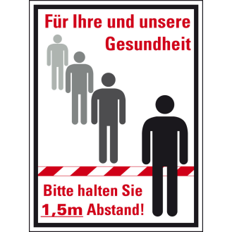 Hinweisschild Für Ihre Gesundheit ... Abstand, Folie, selbstklebend, 300x200mm-Beschreibung lesen