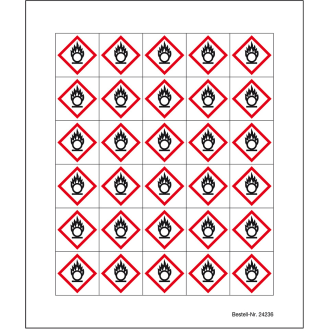 Minisymbol GHS 03 Entzündende Stoffe, Folie, selbstklebend, 20x20mm, 30/Bogen-Beschreibung lesen