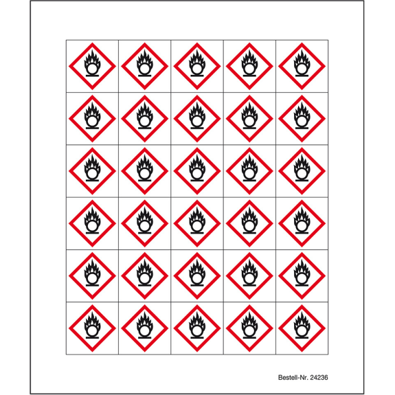 Minisymbol GHS 03 Entzündende Stoffe, Folie, selbstklebend, 20x20mm, 30/Bogen-Beschreibung lesen