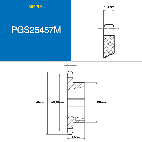 CMW - Ritzel mit abnehmbarer Nabe 3020 - Einfachverzahnung - 16B1 - 57 Zähne - 25,4 mm Teilung.-Beschreibung lesen