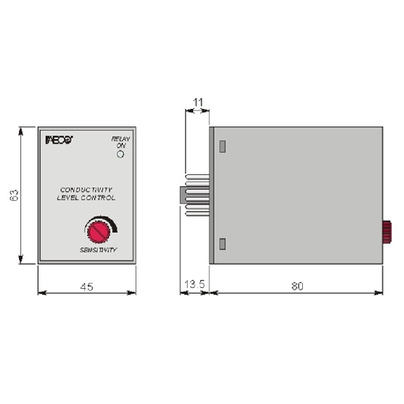 Relais de contrôle de niveau 220VAC, sensibilité 2÷40Kohm, 5A - CL1001/O 220Vac Relais de contrôle de niveau 220VAC, sensibilité 2÷40Kohm, 5A - CL1001/O 220Vac-Lire la description