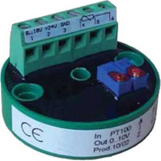 Transmetteur Pt100 de tête; sortie 0/10V; plage -20/80°C - 904PROU -20+80°C PT100-Lire la description