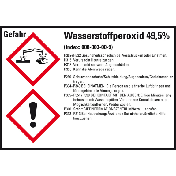 GHS-Etikett Wasserstoffperox.49, 5%, GefStoffV/GHS/CLP, Folie, 105x74mm, 8/Bogen-Beschreibung lesen