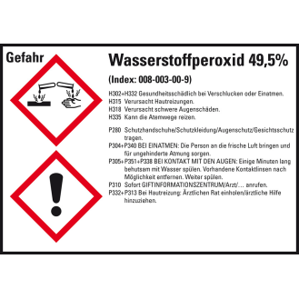 GHS-Etikett Wasserstoffperox.49, 5%, GefStoffV/GHS/CLP, Folie, 105x74mm, 8/Bogen-Beschreibung lesen