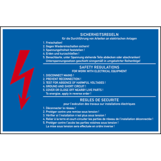 Hinweisschild Sicherheitsregeln, 3-sprachig, praxisbewährt, Folie, 200x300mm-Beschreibung lesen