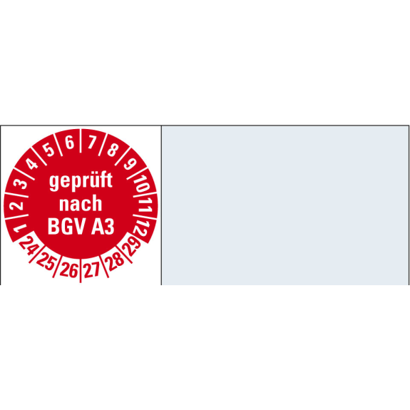 Kabelprüfplakette geprüft nach BGV A3, 24-29, rot, Folie, 20x50mm, 16/Bogen-Beschreibung lesen