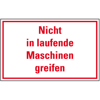 Maschinenhinweisschild Nicht in laufende Maschinen greifen, Kunststoff, 300x200mm-Beschreibung lesen