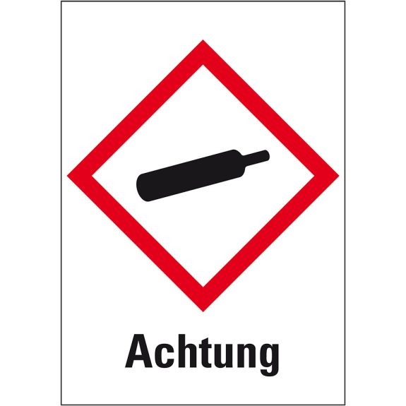 Gefahrensymbol Gasflasche GHS 04, Achtung, Folie, 37x26mm, 12/Bogen, GHS-Verordnung-Beschreibung lesen
