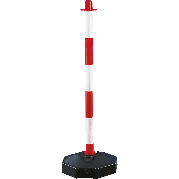 Klapppfosten mit Fuß, leer, uv-beständig, rot/weiß, H 870mm, Fuß Ø 300mm, 0,7kg Klapppfosten mit Fuß, leer, uv-beständig, rot/weiß, H 870mm, Fuß Ø 300mm, 0,7kg-Beschreibung lesen