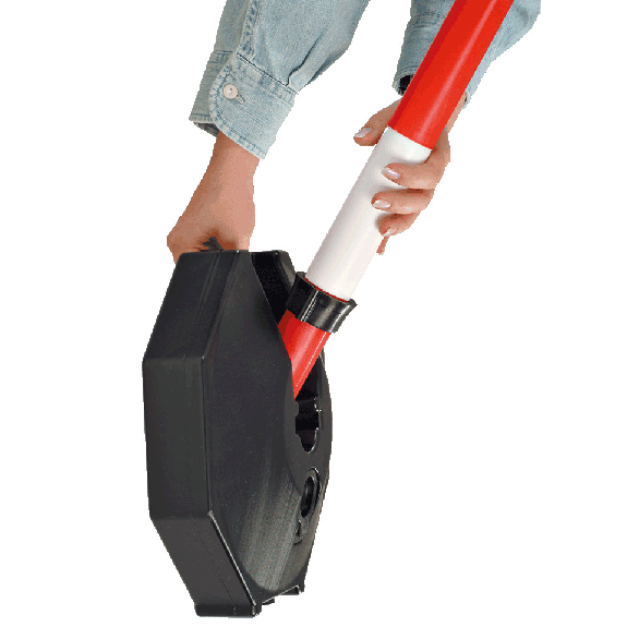 Klapppfosten mit Fuß, leer, uv-beständig, rot/weiß, H 870mm, Fuß Ø 300mm, 0,7kg Klapppfosten mit Fuß, leer, uv-beständig, rot/weiß, H 870mm, Fuß Ø 300mm, 0,7kg-Beschreibung lesen