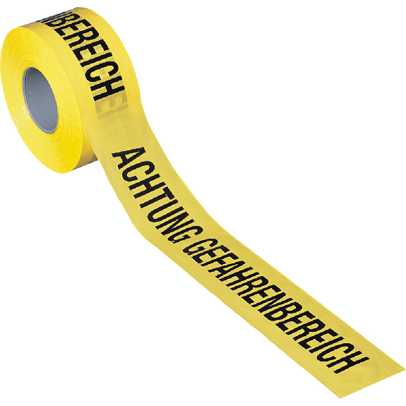 Absperrband Achtung Gefahrenbereich, gelb, Polyethylen, 80mm, 500m/Rolle-Beschreibung lesen
