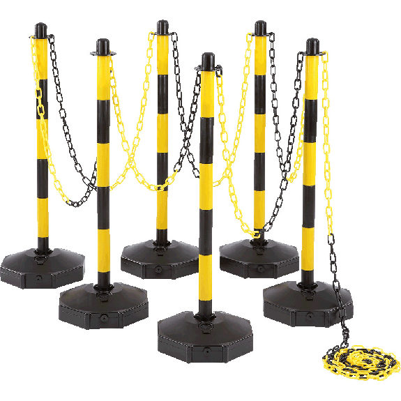 Klapppfostenset, befüllt, gelb/schwarz, uv-beständig, H 870mm, Fuß Ø 300mm, 6-tlg Klapppfostenset, befüllt, gelb/schwarz, uv-beständig, H 870mm, Fuß Ø 300mm, 6-tlg-Beschreibung lesen