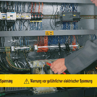 Absperrband Warnung von gefährlicher..., mit Symbol, gelb, B 80mm, 500m/Rolle-Beschreibung lesen