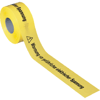 Absperrband Warnung von gefährlicher..., mit Symbol, gelb, B 80mm, 500m/Rolle-Beschreibung lesen