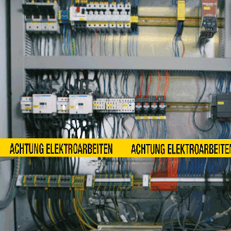 Absperrband Achtung Elektroarbeiten, gelb, Polyethylen, 80mm, 500m/Rolle-Beschreibung lesen