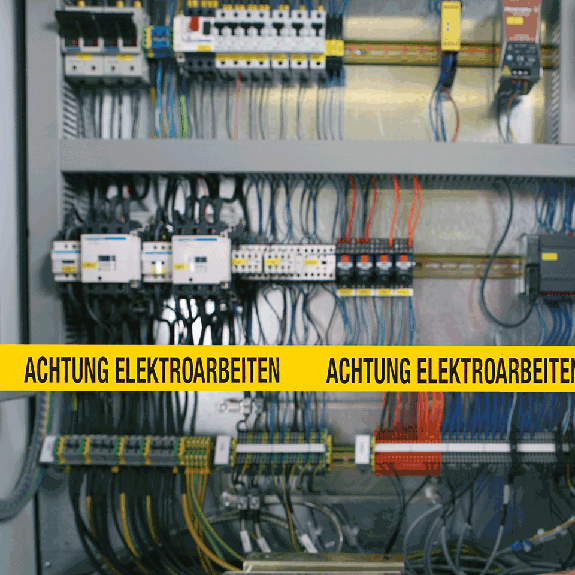 Absperrband Achtung Elektroarbeiten, gelb, Polyethylen, 80mm, 500m/Rolle-Beschreibung lesen