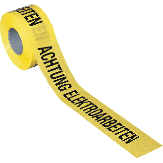 Absperrband Achtung Elektroarbeiten, gelb, Polyethylen, 80mm, 500m/Rolle-Beschreibung lesen