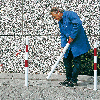 Absperrpfosten Bern, 2 Kettenösen, herausnehmbar, gelb/schwarz, Ø 60mm, 1400mm