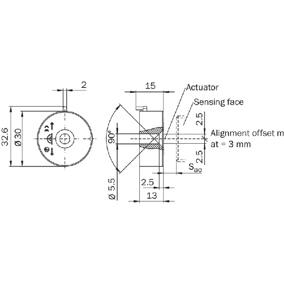 Int. de séc. sans contact magn. Reed Sao=6mm 1NO/1NF, câble 3m PVC - RE31-DA03-Lire la description