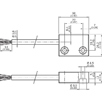 Int.de séc. sans contact magn. Reed Sao=3mm 1NO+1NF, câble 3m PVC - RE11-SA03-Lire la description