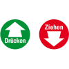 Türhinweis Drücken/Ziehen, doppelseitig, grün/rot, Folie, selbstklebend, Ø 100mm