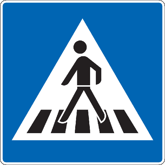 Verkehrszeichen Fußgängerüberweg rechts, Aluminium RA0, reflektierend, 600x600mm-Beschreibung lesen