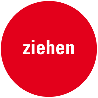 Türhinweis Ziehen, verhindert Stoßverletzungen, rot, Folie, selbstklebend, Ø 100mm-Beschreibung lesen