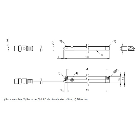 Système de mesure de position magnétique 096mm, 0-10V/4-20mA, IO-Link - BMP 01-EL1PP21A-0096-00-P00,5-S4 (BMP000N)-Lire la description