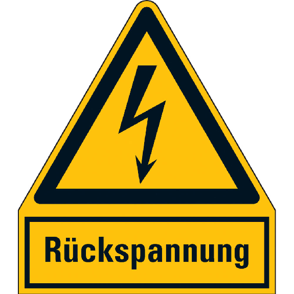 Warn-Kombischild Rückspannung, Kunststoff, 100x120mm, ASR A1.3, DIN EN ISO 7010 W012-Beschreibung lesen