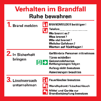 Notfallplan Verhalten im Brandfall, Kunststoff, 200x200mm-Beschreibung lesen