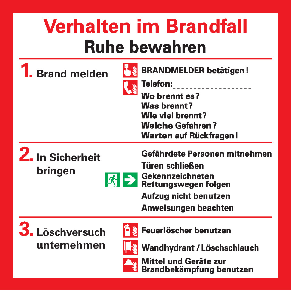 Notfallplan Verhalten im Brandfall, Kunststoff, 200x200mm Notfallplan Verhalten im Brandfall, Kunststoff, 200x200mm-Beschreibung lesen
