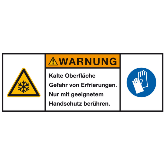 Produktsicherheitsschild Warnung-Kalte Oberfläche, RoHS konform, Folie, 200x75mm, ISO 3864-2-Beschreibung lesen