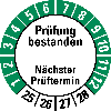 Prüfplakette Prüfung bestanden,Nä. Prüft.,25-28,weiß/grün,Folie,Ø 30mm,10/Bogen