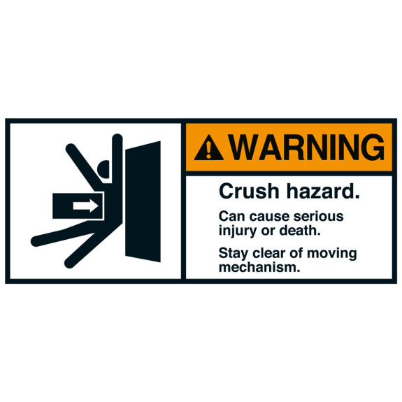 ANSI-Aufkleber WARNING Crush hazard,Körper/seit.,UL anerk,Folie,35x80mm,2/Bogen-Beschreibung lesen