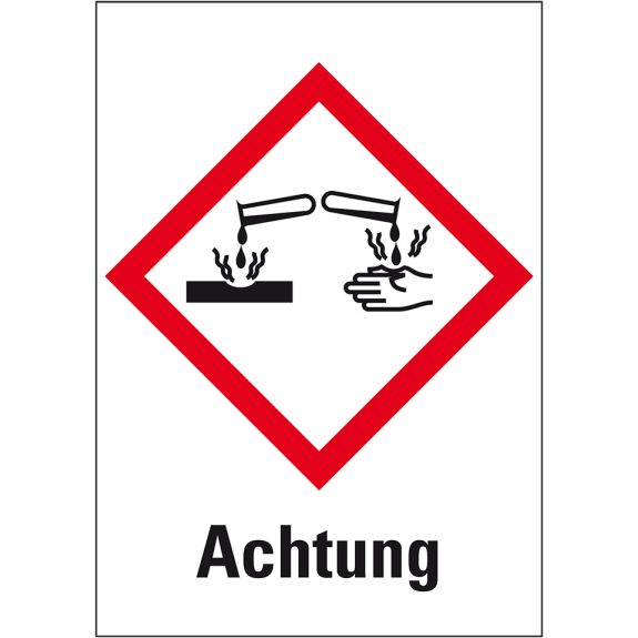 Gefahrensymbol Ätzwirkung GHS 05, Achtung, Folie, 26x18mm, 30/Bogen, GHS-Verordnung-Beschreibung lesen